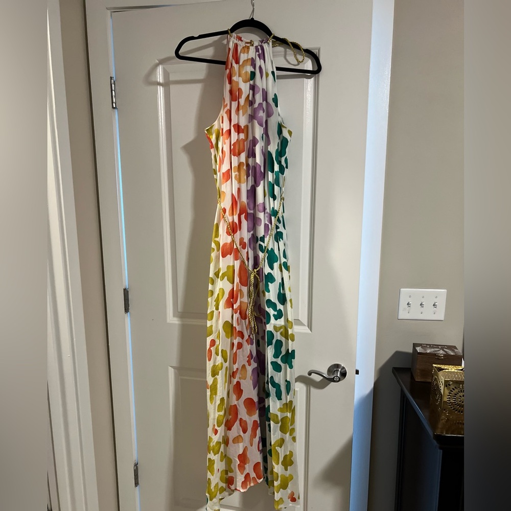 NWOT NY&Co Eva Mendes Halter Goddess Dress White Pattern Size XXL